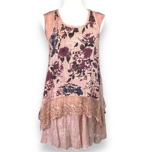 VASNA Lace Shift Dress Small Boho Floral Pink Blue